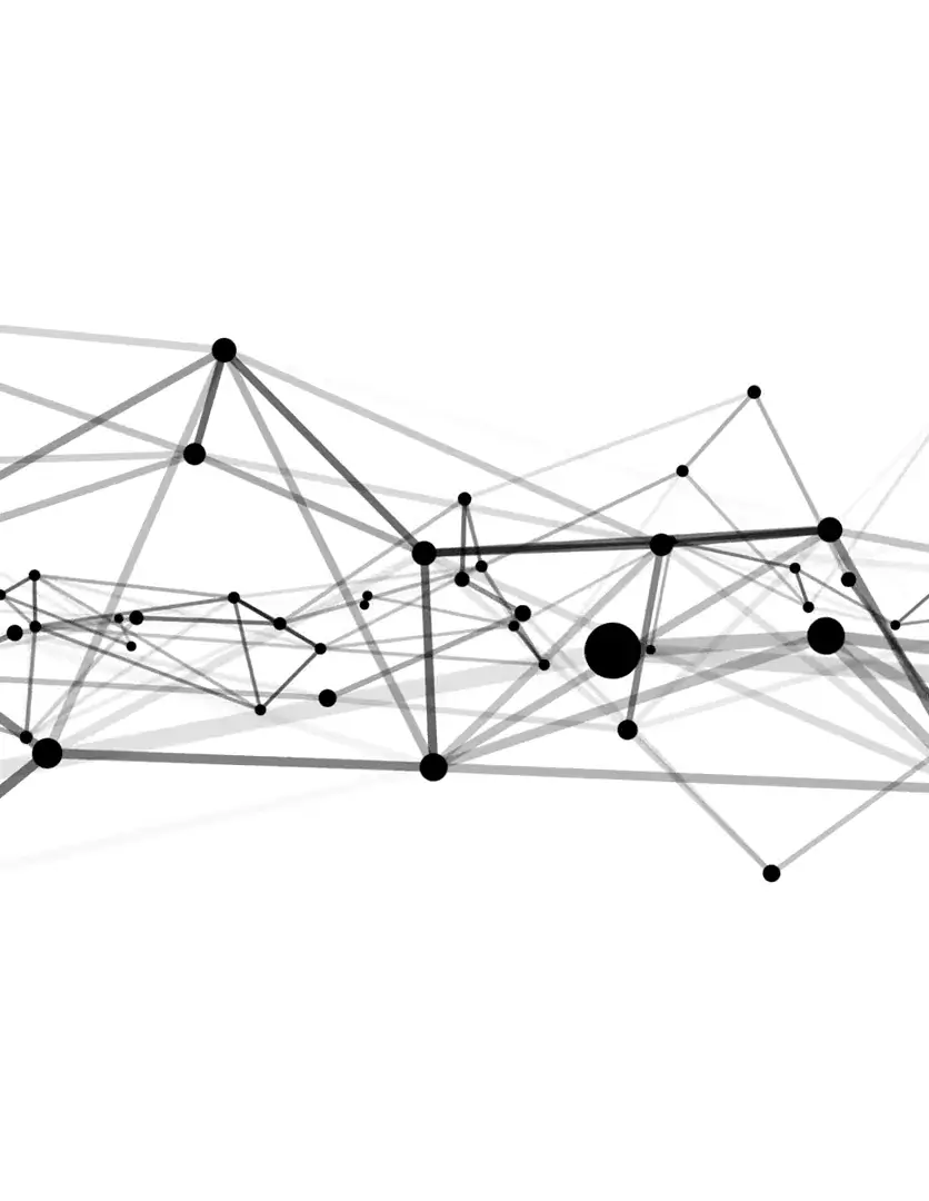 Network of interconnected points with lines, representing relationships or data structures.