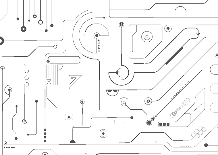 Abstract circuit board design with intricate lines and patterns, representing technology or electronics.